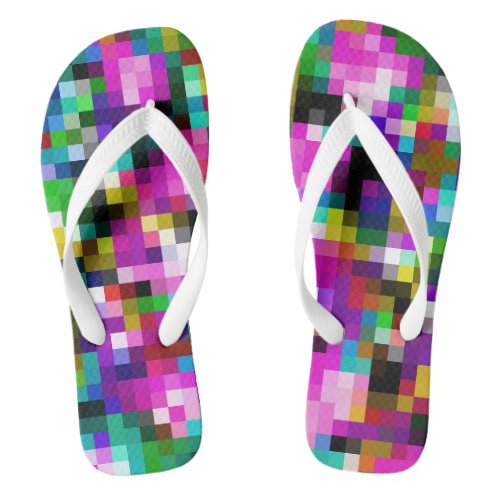 Colorful Geometric Pixel Pixelated Plaid Flip Flops