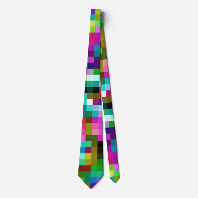 Colorful Geometric Pixel Pixelated Plaid Neck Tie (Front)