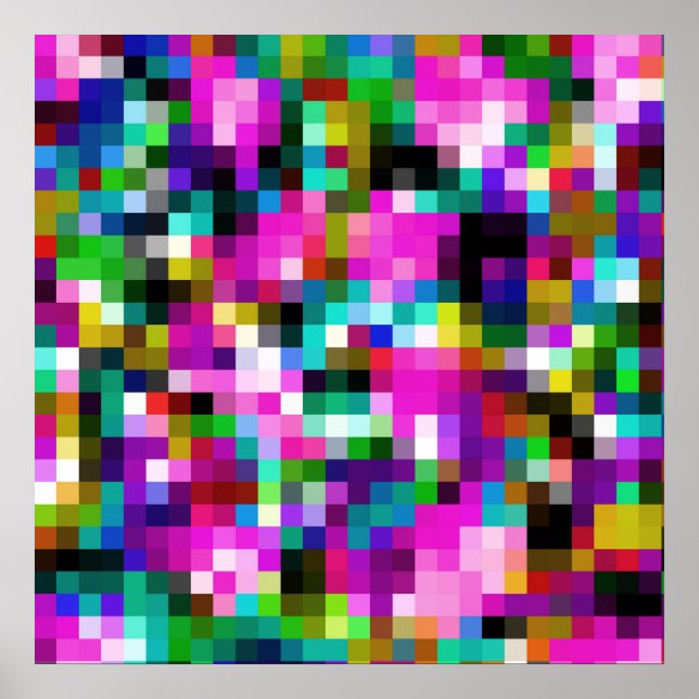 Colorful Geometric Pixel Pixelated Plaid Poster (Front)