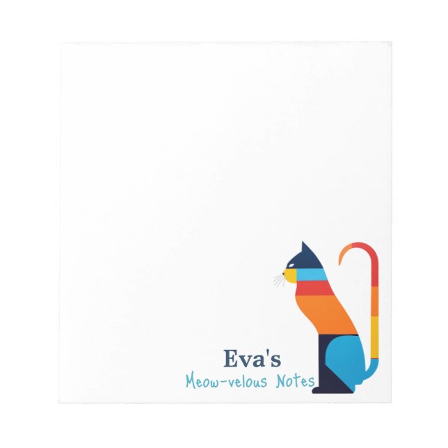 Colorful Geometric Rainbow Cat Personalized  Notepad (Front)