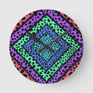 Colorful Geometric Rainbow Cheetah Animal Print Round Clock