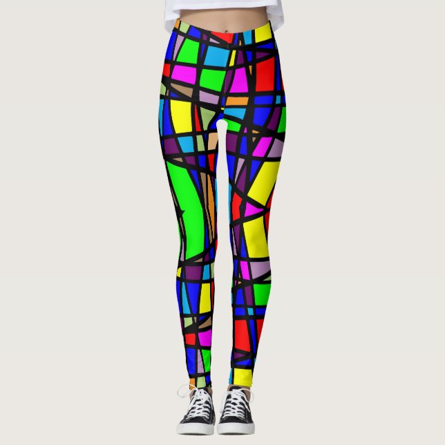 Colorful Geometric Rainbow Costume Leggings (Front)