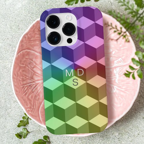 Colorful Geometric Rainbow Cube Pattern Monogram Case_Mate iPhone 14 Pro Case