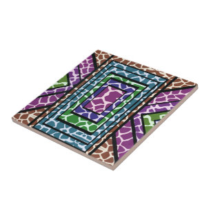 Colorful Geometric Rainbow Giraffe Animal Print Ceramic Tile
