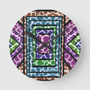 Colorful Geometric Rainbow Giraffe Animal Print Round Clock