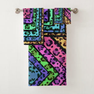 Colorful Geometric Rainbow Jaguar Animal Print Bath Towel Set