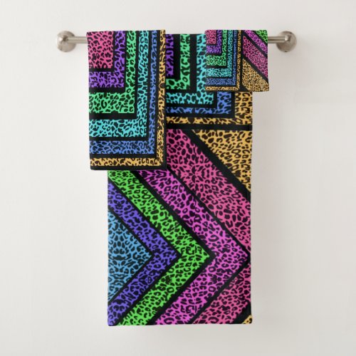 Colorful Geometric Rainbow Leopard Animal Print Bath Towel Set