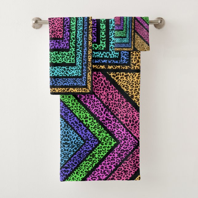 Colorful Geometric Rainbow Leopard Animal Print Bath Towel Set (Insitu)