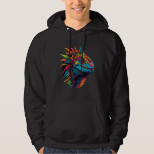 Colorful Geometric Reptile Iguana  Pop Animal Hoodie