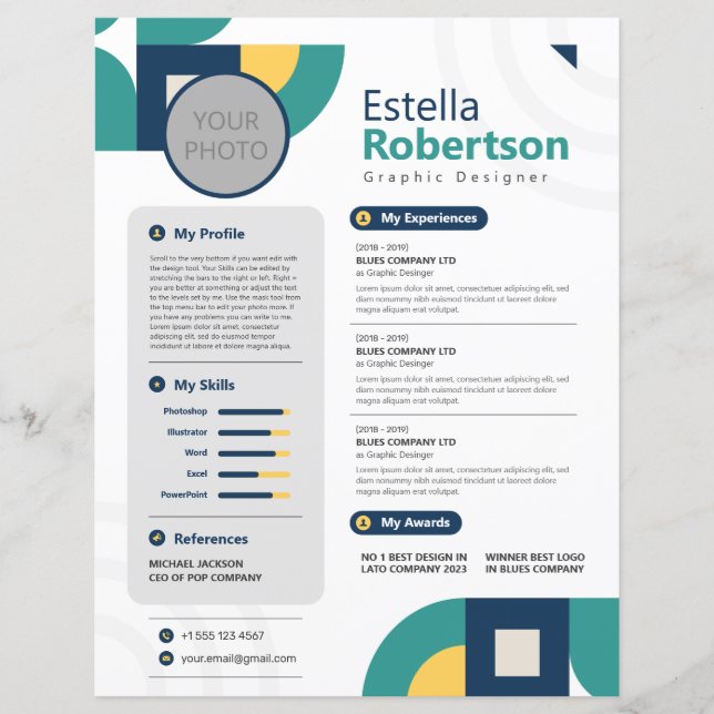 Colorful Geometric Resume, CV (Front)
