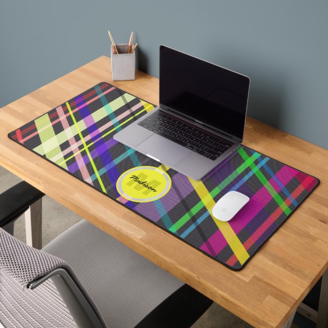 Colorful geometric retro Lines Pattern Monogram Desk Mat (Office 2)