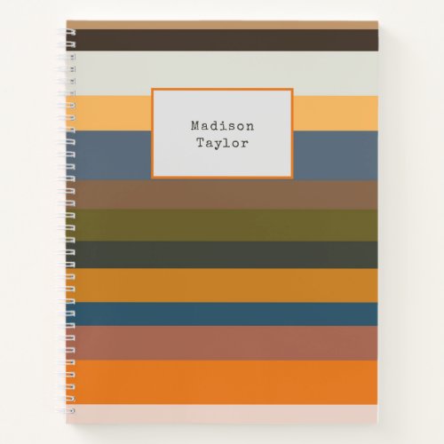 Colorful Geometric Retro Stripes Your Name Notebook