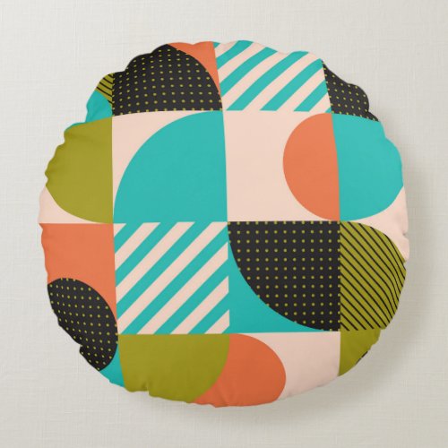 Colorful geometric Scandinavian style pattern Round Pillow