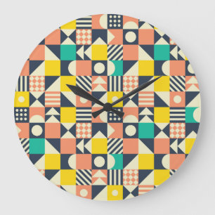 Colorful Geometric Seamless Pattern Large Clock