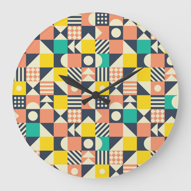 Colorful Geometric Seamless Pattern Large Clock (Front)