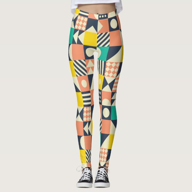 Colorful Geometric Seamless Pattern Leggings (Front)