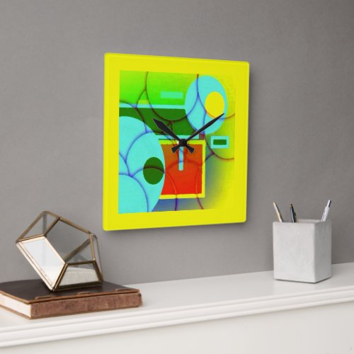 Colorful Geometric Shapes Abstract Art   Square Wall Clock