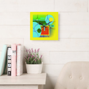 Colorful Geometric Shapes Abstract Art Square Wall Clock
