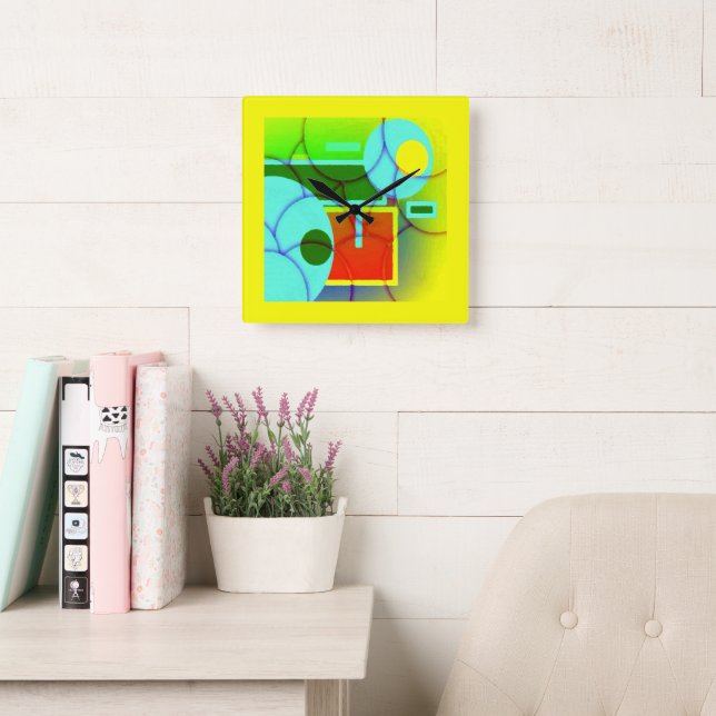 Colorful Geometric Shapes Abstract Art   Square Wall Clock (Reading Room)