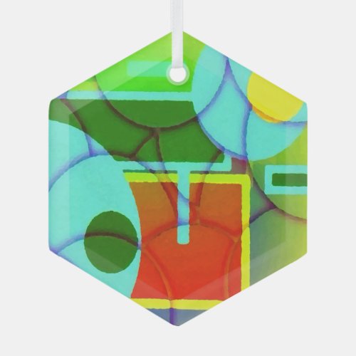 Colorful Geometric Shapes Abstract Suncatcher Art Glass Ornament