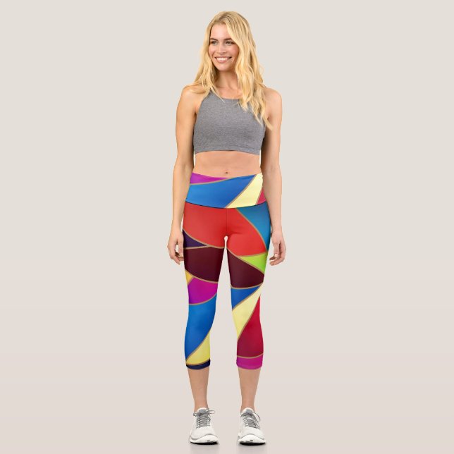 Colorful geometric shapes capri leggings (Front)