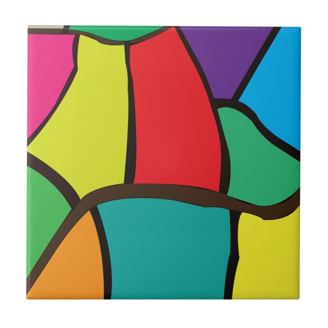 Colorful Geometric Shapes Ceramic Tile (Front)
