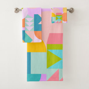 Colorful Geometric Shapes Collage in Bright Colors Bath Towel Set
