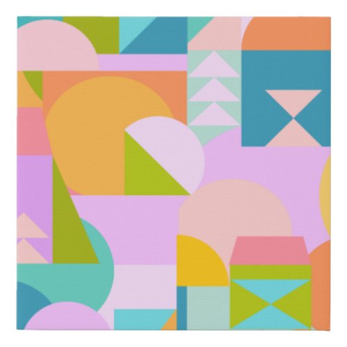 Colorful Geometric Shapes Collage in Bright Colors Faux Canvas Print