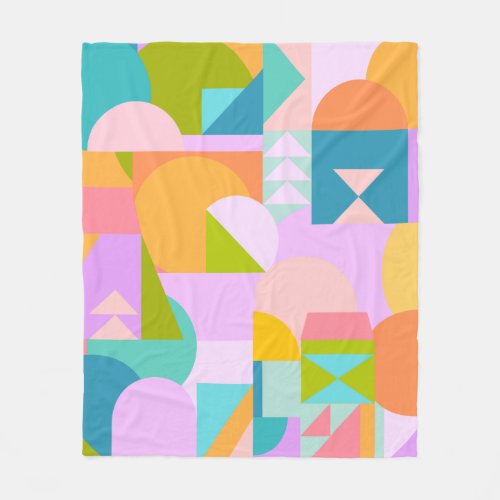 Colorful Geometric Shapes Collage in Bright Colors Fleece Blanket