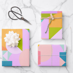 Colorful Geometric Shapes Collage in Bright Colors Wrapping Paper Sheets