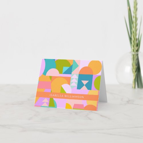 Colorful Geometric Shapes Collage Personalized   Note Card