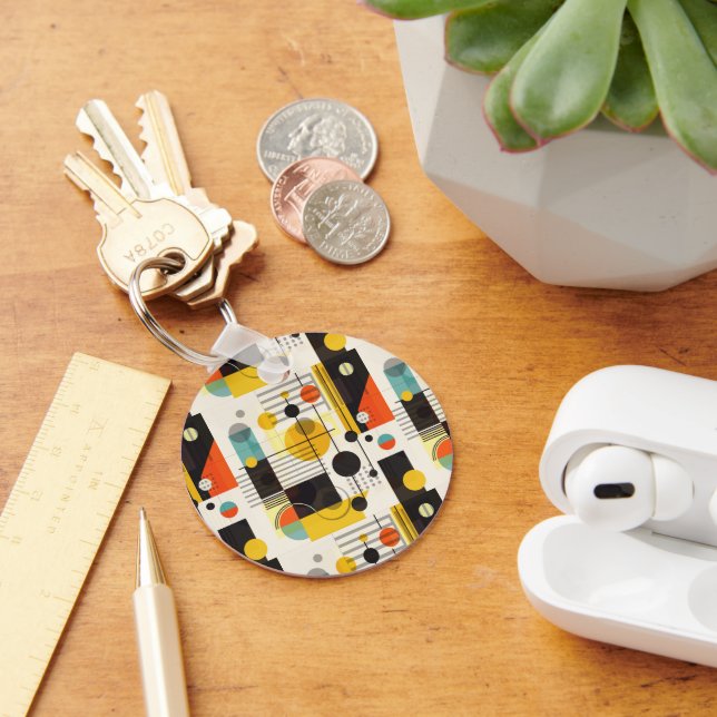 Colorful geometric shapes composition keychain (Desk)