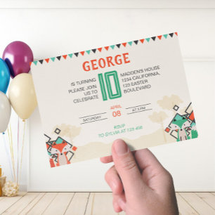 Colorful Geometric Shapes Cute Fox Birthday Invitation