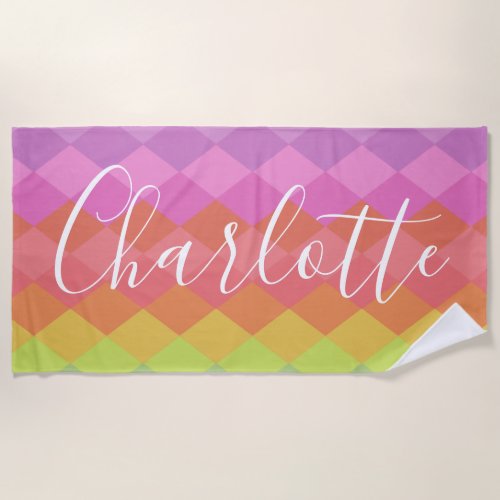 Colorful Geometric Shapes in Pink Personalized   Beach Towel