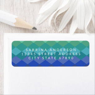 Colorful Geometric Shapes in Teal Return Address Label