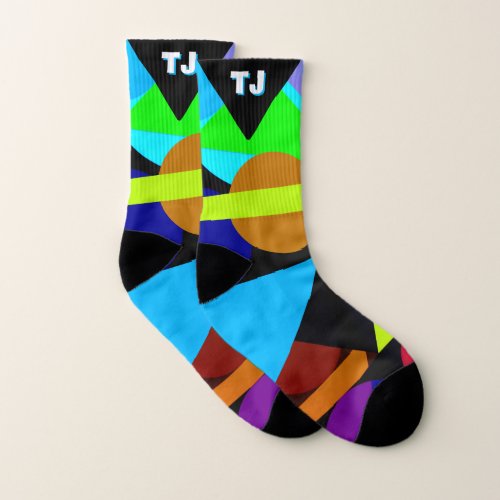 Colorful Geometric Shapes Monogram Socks