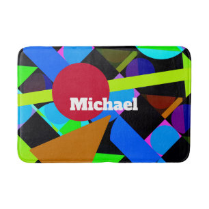 Colorful Geometric Shapes, Name Bath Mat