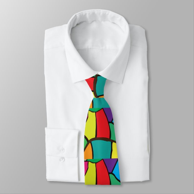 Colorful Geometric Shapes Neck Tie (Tied)