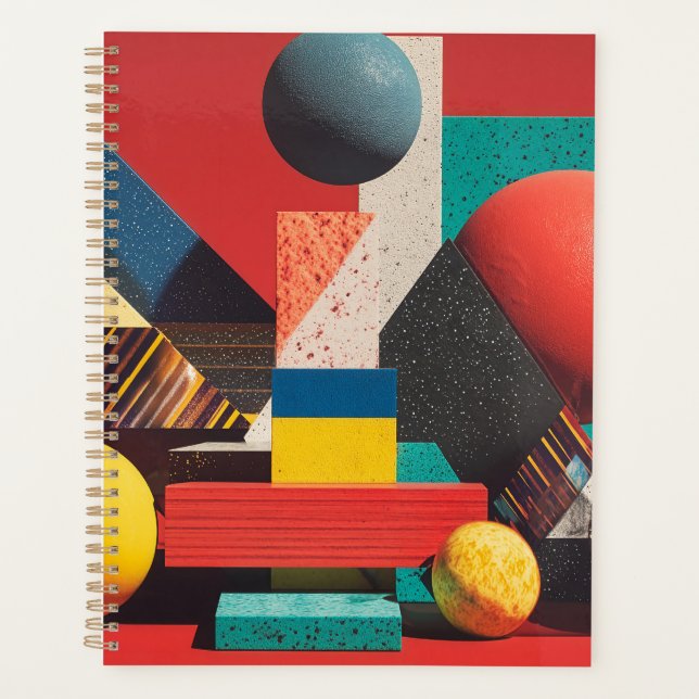 Colorful Geometric Shapes on Red Background Planner (Front)