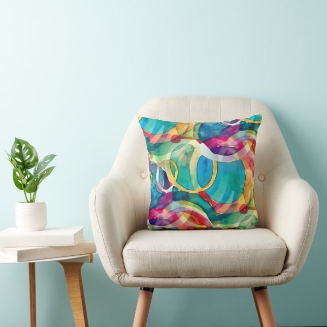 Colorful geometric shapes pattern 26 throw pillow (Chair)