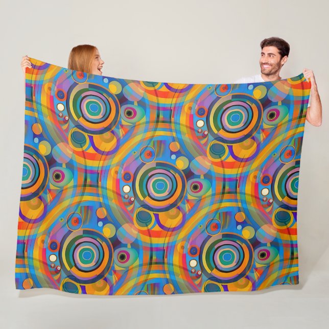 Colorful geometric shapes pattern 28 fleece blanket (In Situ)