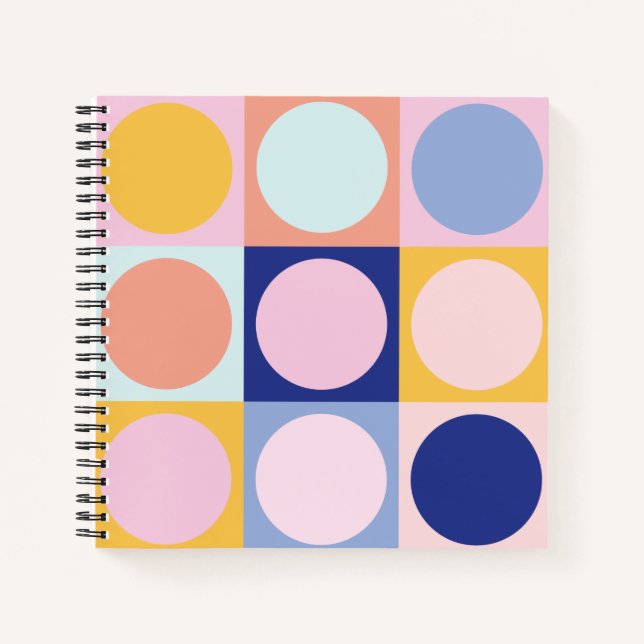 Colorful Geometric Shapes Pattern Pink Blue Yellow Notebook (Front)