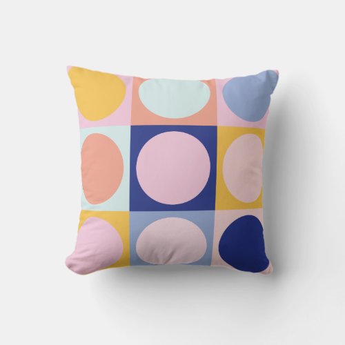 Colorful Geometric Shapes Pattern Pink Blue Yellow Throw Pillow
