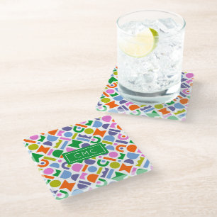 Colorful Geometric Shapes Personalized Glass Coaster