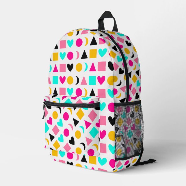 Colorful geometric shapes printed backpack (Back Corner Right)