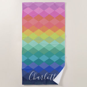 Colorful Geometric Shapes Rainbow Personalized Beach Towel