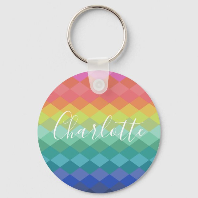 Colorful Geometric Shapes Rainbow Personalized    Keychain (Front)