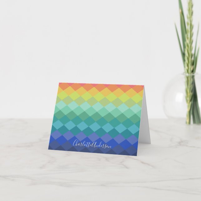 Colorful Geometric Shapes Rainbow Personalized  Note Card (Front)
