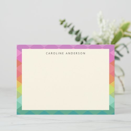 Colorful Geometric Shapes Rainbow Personalized    Note Card
