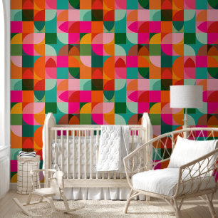 Colorful Geometric Shapes Retro Abstract Pattern Wallpaper